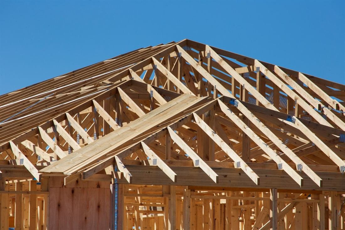 Timber roof framing on a home under construction
