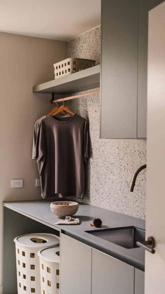 alma custom laundry room with terrazzo wall
