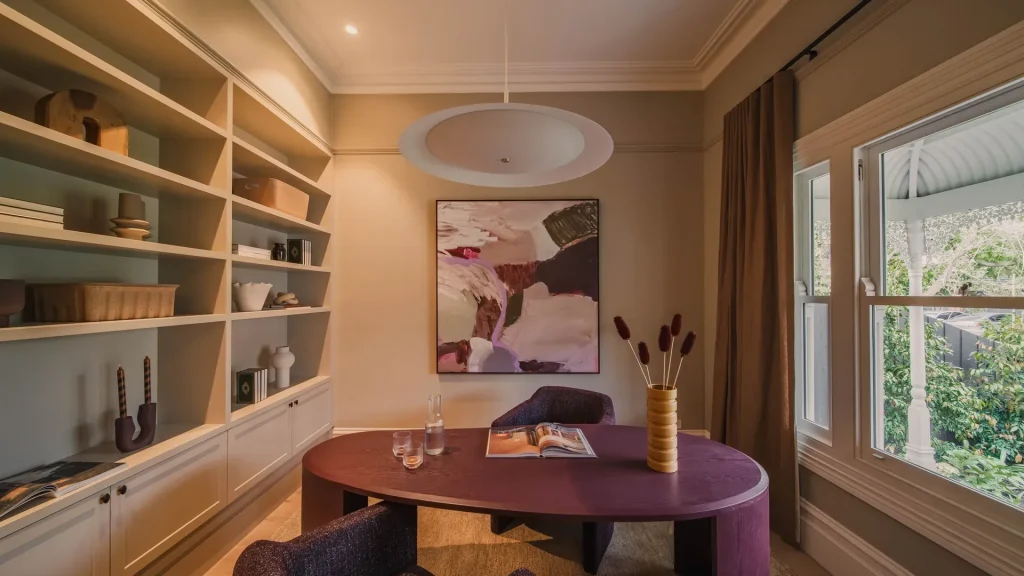 alma luxury custom home office with purple desk