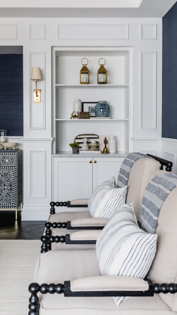 east halcyon luxury bedroom built in shelving display