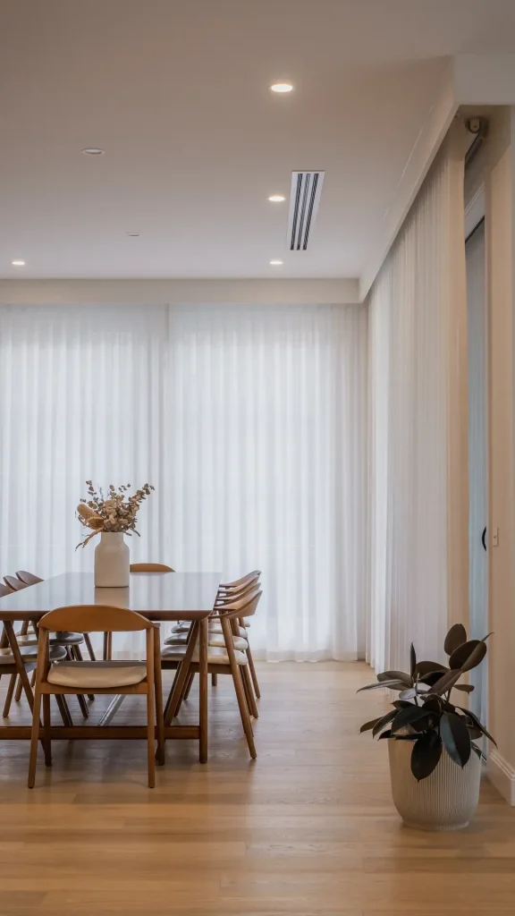 greenwich luxury dining room with sheer curtains