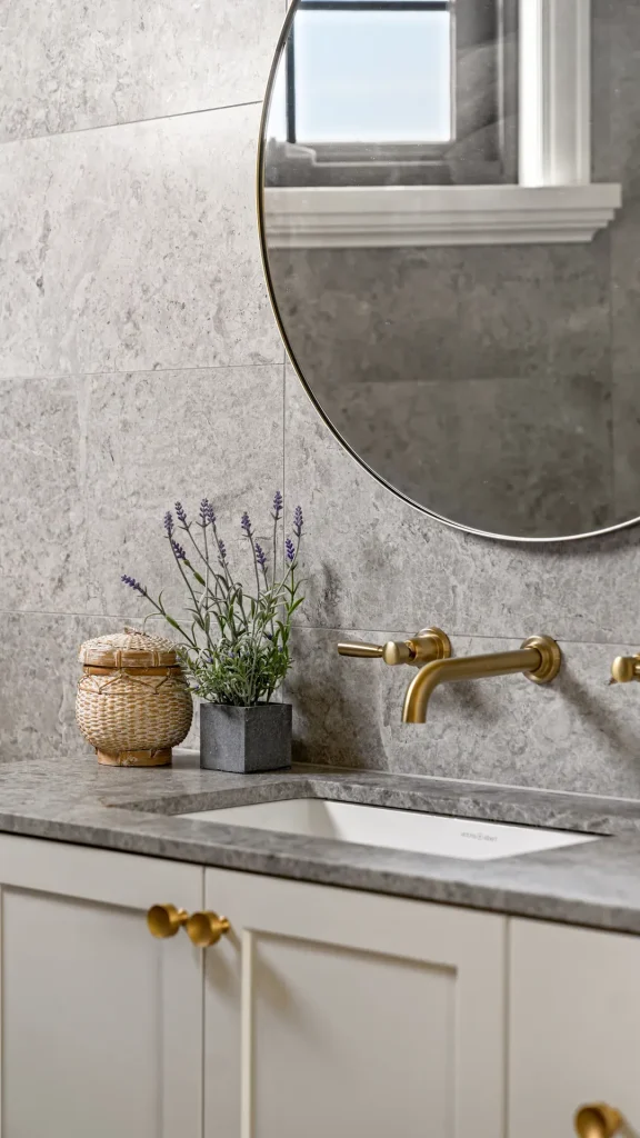 hamlyn luxury bathroom vanity with brass fixtures