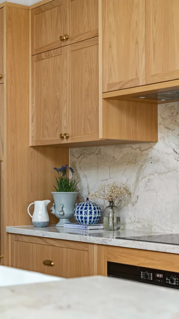 hamlyn luxury oak kitchen cabinetry marble backsplash