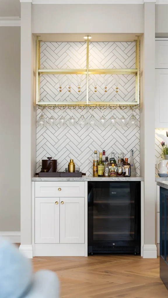 montauk luxury built in bar with herringbone tile