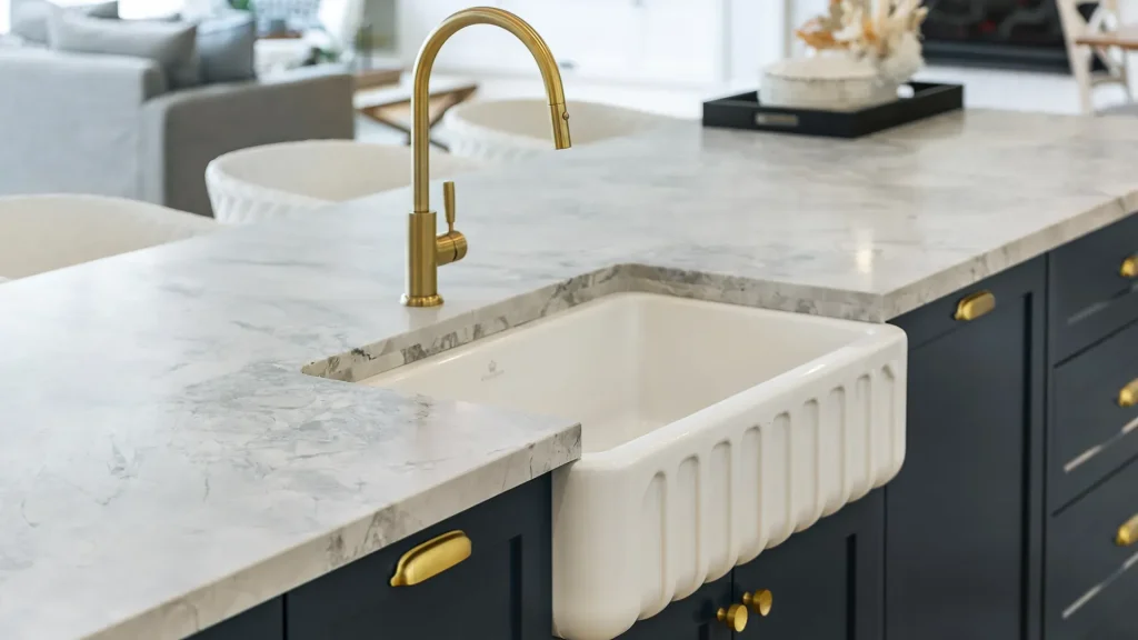 montauk luxury kitchen marble sink brass faucet