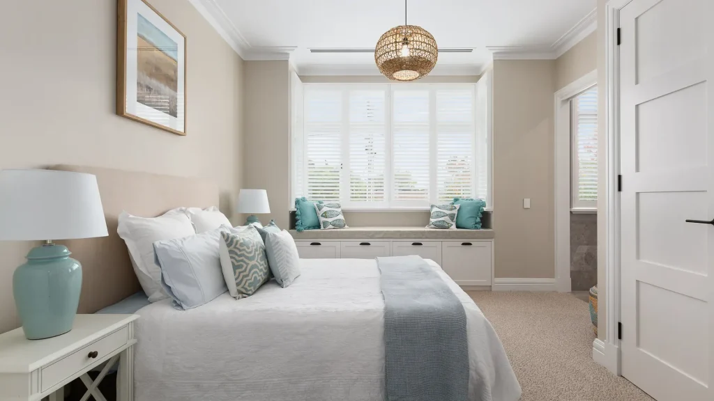 montauk luxury master bedroom with window seat
