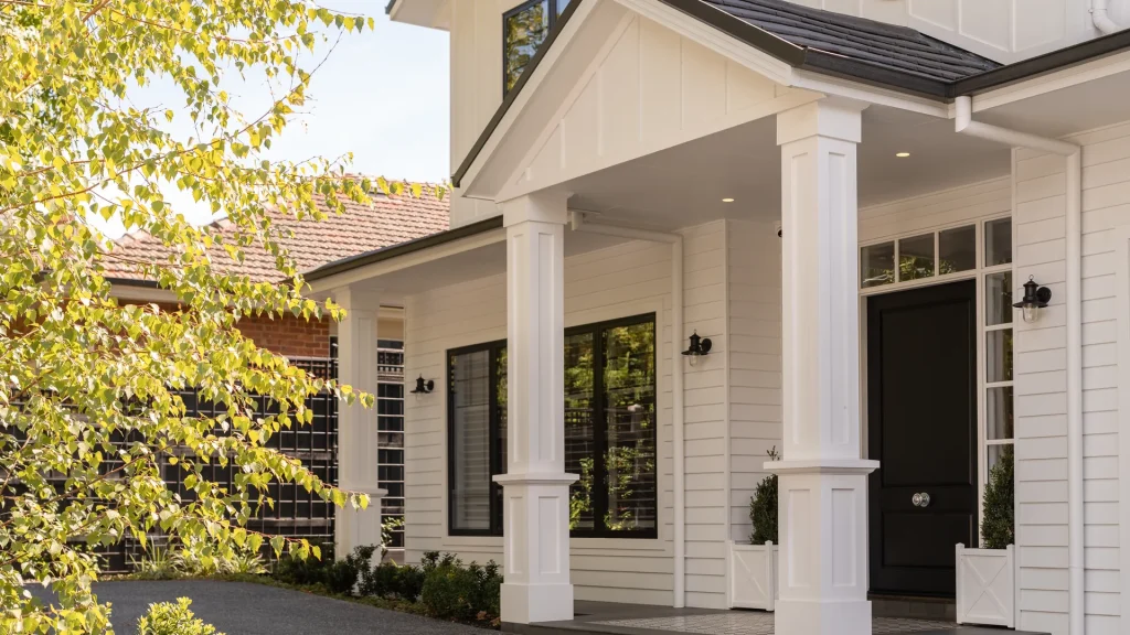 white gable luxury custom house entrance porch